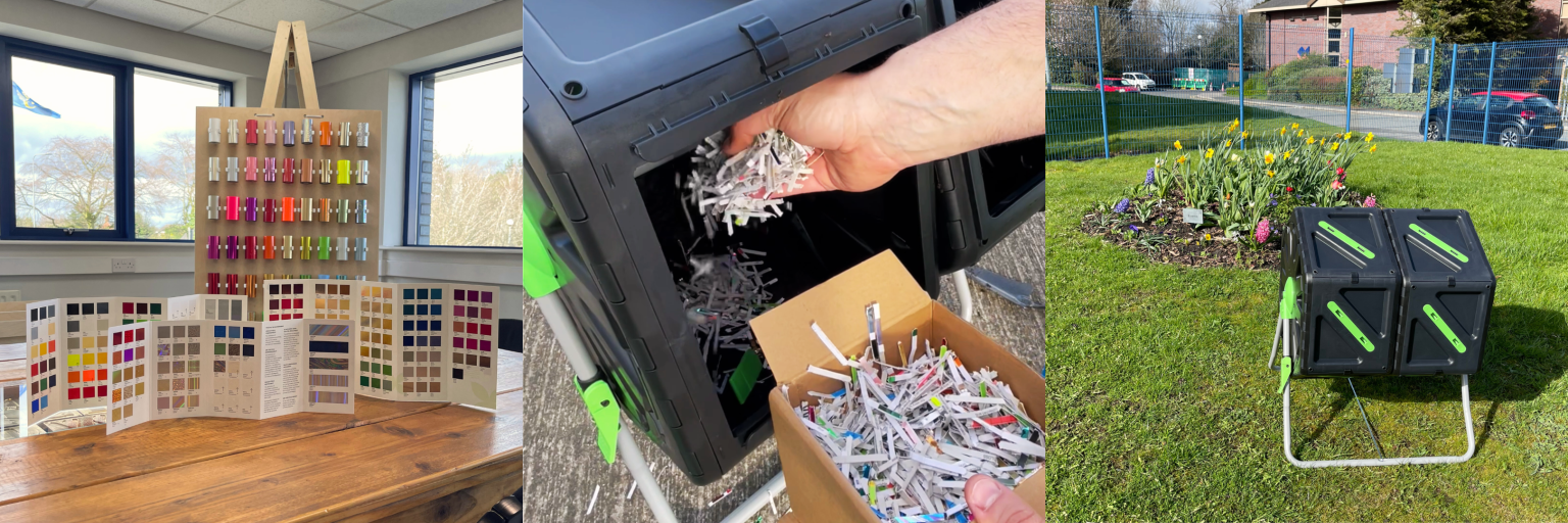 Tres imagenes de la empresa Foilco donde demuestran sus prácticas compostables